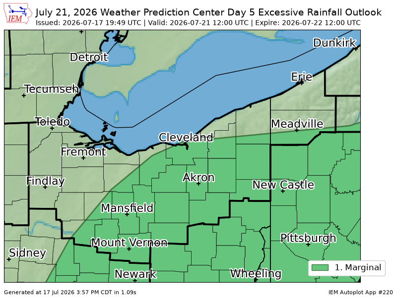 ds_wx03's tweet photo. WPC issues Day 5 Marginal Risk Excessive Rainfall Outlook at Jul 17, 19:49z for CLE https://t.co/29safBV9YD https://t.co/47vXLYtF1d