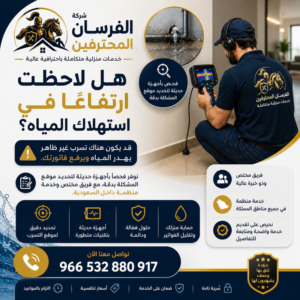 Mjh7C9's tweet photo. لا تنتظر حتى تتضرر الجدران والأساسات!  التسرب الصغير اليوم = تكاليف ترميم كبيرة بكرة. كشف فوري ودقيق لموقع التسرب بأحدث الأجهزة، وفريق فني مختص يوصلك وين ما كنت في الرياض.  966532880917