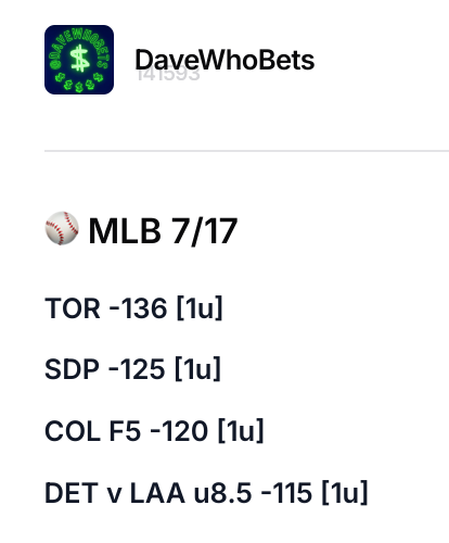 DaveWhoBets's tweet photo. Here's tonight's full VIP card:

Let's cash!
#Gambling𝕏 #GamblingTwiiter #FreePlay #MLBBets https://t.co/oLOyFWnSIu