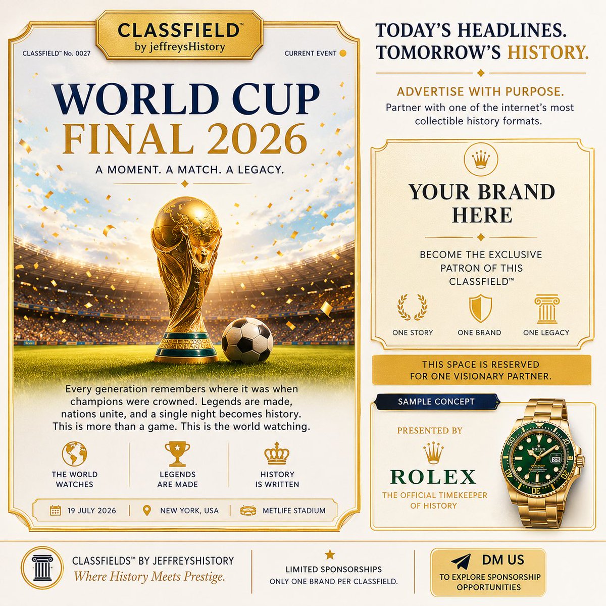 jeffreysHistory's tweet photo. Every headline shapes tomorrow’s history. Classfields™ transforms defining global moments into collectible visual stories, giving one exclusive brand the opportunity to stand beside history as it unfolds.

#jeffreysHistory https://t.co/L0veU3j2i3