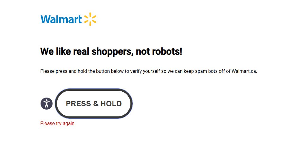 kenyagatecx's tweet photo. thanks #walmart @Walmart @WalmartCanada i`m unable to go past this screen and i have tried so many times. I understand No bots, but "#LettheHumansIn" https://t.co/hGskz4UEBz