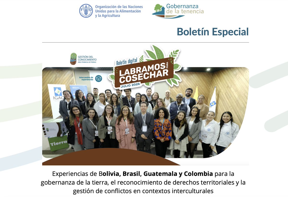 FAO_Colombia's tweet photo. 🧵2/2 Descarga el especial que hemos preparado con aprendizajes, reflexiones y experiencias del ciclo de intercambio regional que permitió poner en diálogo distintas formas de abordar desafíos comunes relacionados con la tierra y el territorio🌎
📖 https://t.co/wsOhTElJhg https://t.co/U1O8j6JjXG