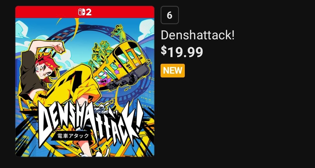 KabiPlays's tweet photo. Denshattack is number 6 on the USA Nintendo Switch 2 eshop. It also has a demo. https://t.co/5bNShgZUTs