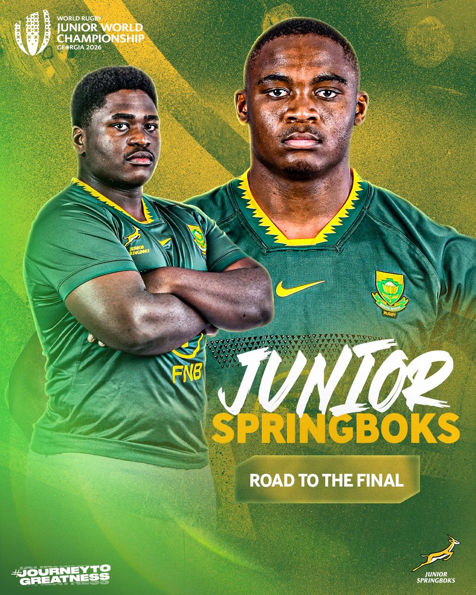 SAJuniorRugby's tweet photo. From the pool stage to the final. The Junior Springboks are going all the way. 🟢🟡
#JourneyToGreatness #U20WorldChampionship #JuniorBok https://t.co/jjhMIh29pK