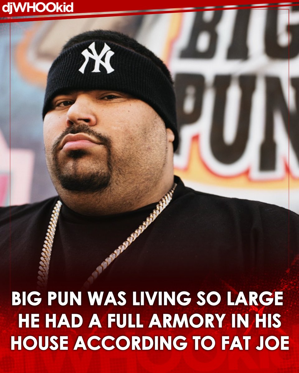 DJWhooKid's tweet photo. “YUP, YOU’RE GOING TO JAIL!” 😂🐐🤯

Fat Joe shared another unbelievable Big Pun story for the 100th episode of his “Joe And Jada” podcast. 

Joey Crack revealed that the late Bronx legend had a full armory inside his house, saying he had never seen so many guns in one place: 

“Pun had that ‘you’re going to jail’ lifestyle, I used to walk in his living room oh here’s an AK-47, went to the bathroom ops a grenade, he had a full armory there I told him ‘yup you’re going to jail’”