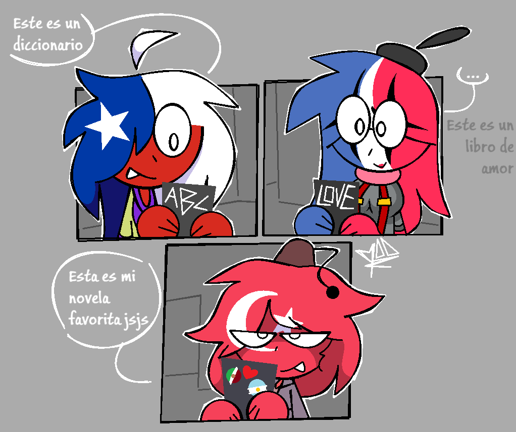 modiouzilla58's tweet photo. Entrevista a los Countryhumans: ¿Cuál es su libro favorito o el que mas les ayudo? 📕
#countryhumans #countryhumansrusia #countryhumansperu #countryhumanschina #countryhumanschile #cuntryhumansfrancia #countryhumansturquia #rusia #peru #china #chile #francia #turquia https://t.co/pXpAe8jbgF