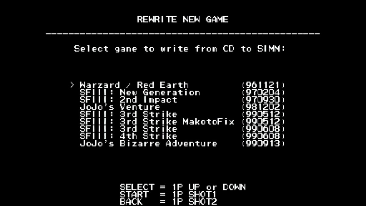 herzmx's tweet photo. Relase #CPS3 CBIOS a C reimplementation.

Features:
• Extended compatibility with NOR SIMMs (NOS/DS), including direct writing from the CPS3 system.
• Custom selective rewrite mode.
• Boot games without a CD while maintaining full CD compatibility.

https://t.co/9HGt6FYLis https://t.co/sAuVPL3MCL