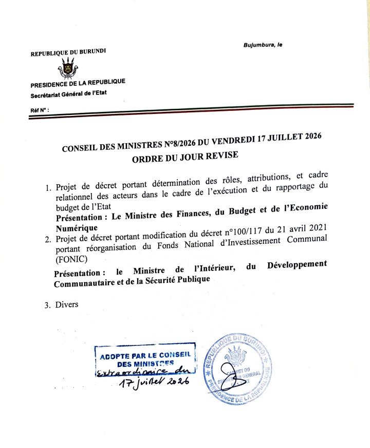 KwaNtare's tweet photo. Inama nshikiranganji yakoranye kuri uno wa 17 Mukakaro 2026 Ku kirimba c'igitega, ihagarikiwe n'Umukuru w'igihugu c'Uburundi Nyenicubahiro @GeneralNeva.
Muri iyo nama bihweje imigambi y'amategeko ibiri:
1. Integuro y'itegeko ryo mu biro kwa Nyenicubahiro ryerekana abajejwe igisata c'ubutunzi bwa Reta.
2. Itegeko ry'Umukuru w'igihugu rihindura itegeko: n°100/117 ryo ku wa  21 Ndamukiza 2021 rihinyanyura ikigo FONIC.
