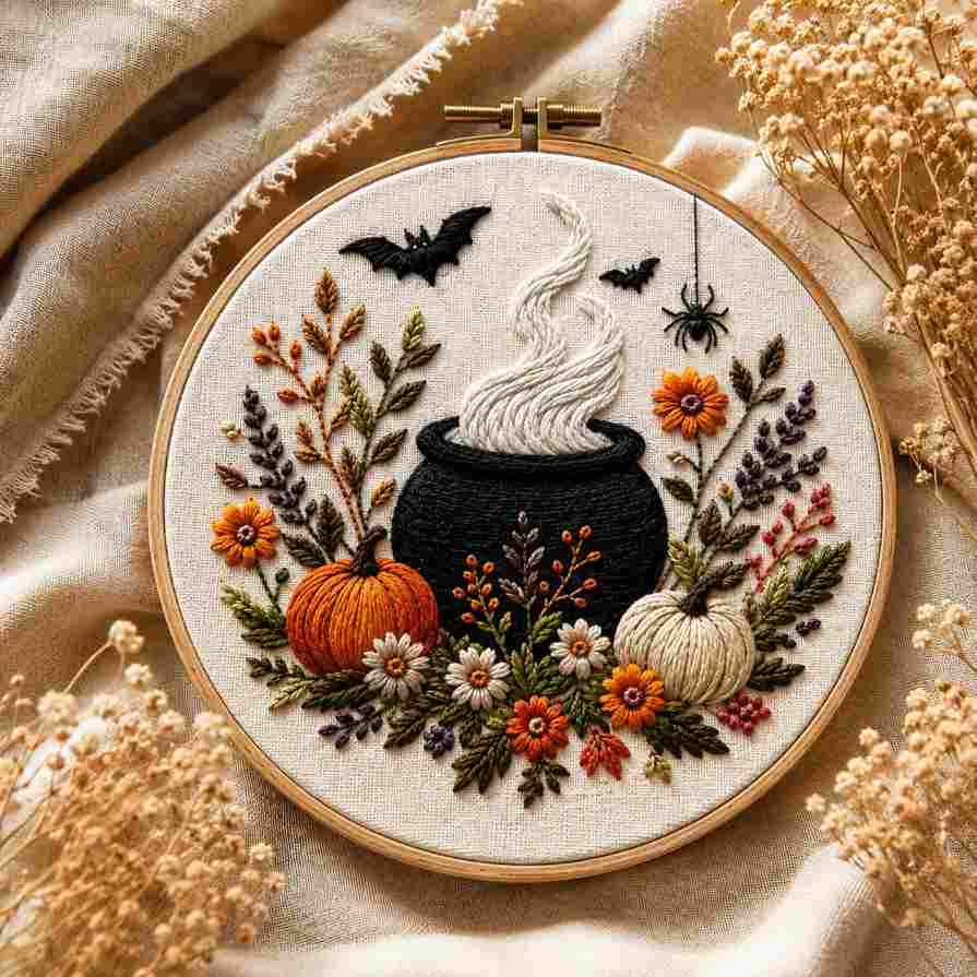 CraftHoop's tweet photo. 🎃 A Little Halloween Magic. Stitch a cozy cauldron scene with pumpkins, florals, and spooky charm — perfect for fall crafting nights. ✨ https://t.co/DRQGeHJLkw