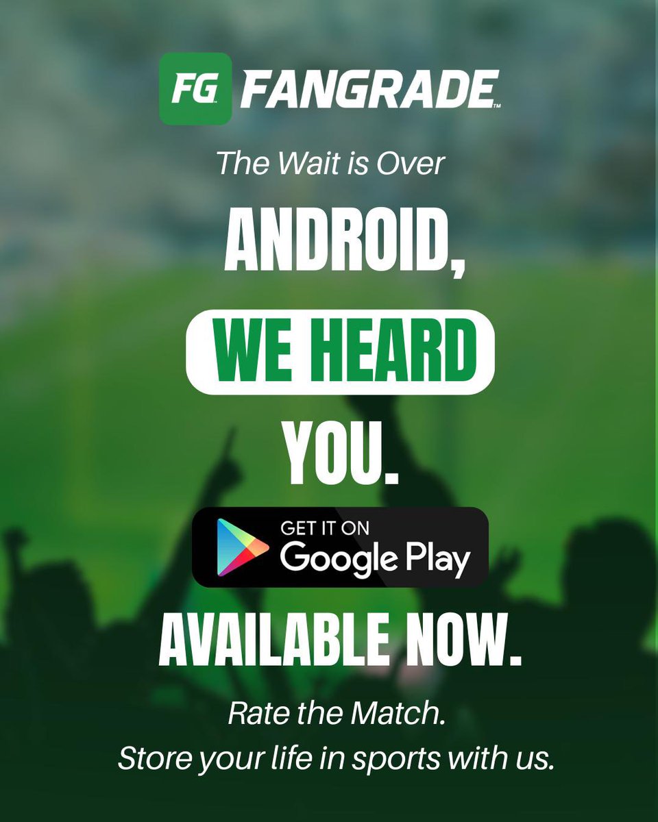FanGradeSports's tweet photo. Android, we heard you. 💚

FanGrade is live on Google Play.

Rate every match. Share your takes. 

Store your life in sports🔥

https://t.co/GynBX8mLea https://t.co/Av35C5WtoS