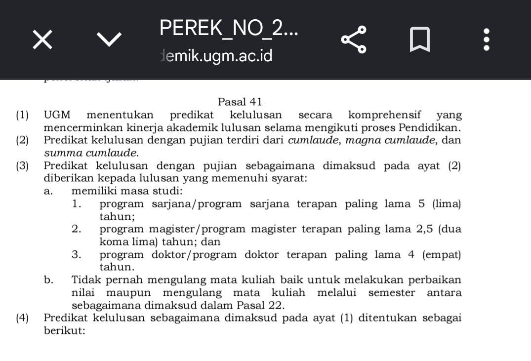 xxyrcpath's tweet photo. @Lhopitals_ @UGM_FESS oalah thanks kak. tpi aku baca di peraturan rektor nomor 2 tahun 2023 cumlaude tu maksimal 5 tahu. apa ada peraturan yg lebih baru yaa? hehe https://t.co/nLXiR23yp4