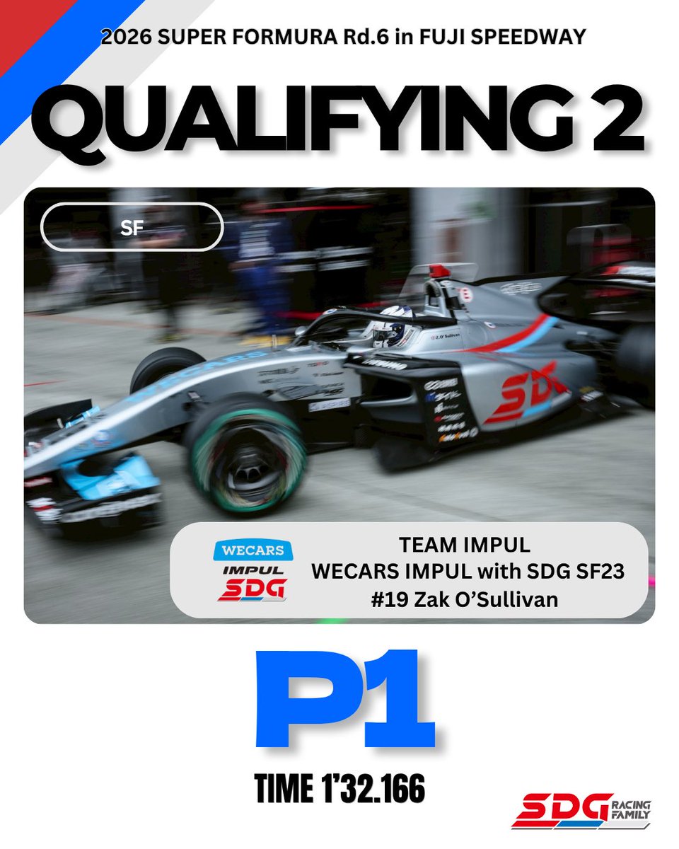 SdgMSOfficial's tweet photo. 富士スピードウェイで開催
スーパーフォーミュラ第6戦
WECARS IMPUL with SDG
予選 Q2
1位
@IMPUL_official 
#SDG株式会社
#気になる存在SDG
#SDGRacingFamily https://t.co/LZdmg5o1WB