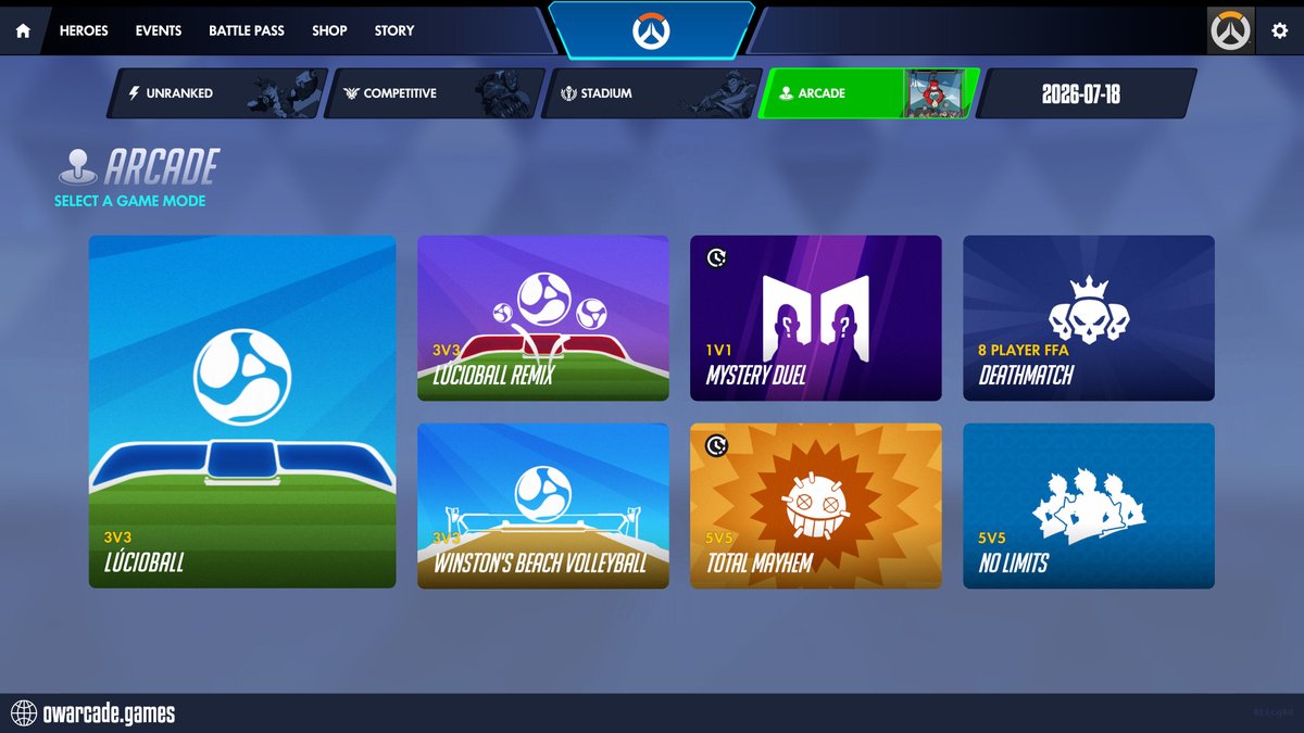 owarcadegames's tweet photo. Today in Overwatch Arcade - 2026-07-18

⭐ LÚCIOBALL
LÚCIOBALL REMIX / WINSTON'S BEACH VOLLEYBALL
MYSTERY DUEL / TOTAL MAYHEM
DEATHMATCH / NO LIMITS

#overwatch #overwatcharcade #totalmayhem https://t.co/RY7C4FNd8F