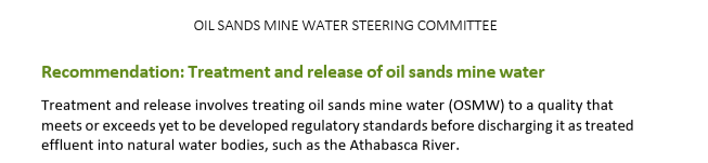 Tony__Clark's tweet photo. Minister Jean announces that the UCP are "advancing" a recommendation to release oil sands mine water into the Athabasca River. That's one of the nine recommendations. Just a heads up. Seems important. 
#ableg
Source: https://t.co/BBSNyqROHh https://t.co/gER3C6GLAS