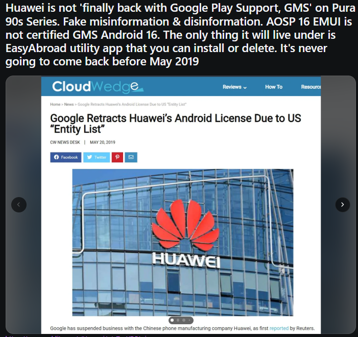 LivingInHarmony's tweet photo. But I am the one making disinformation and misinformation out there, but this is okay and acceptable and palatable to digest the lies because frauds desperately want 'muh GMS' on EMUI 16 AOSP 16.
Disinfo Source: https://t.co/wBZOFAKzLk
Counter:
https://t.co/r5ipnT9Js3
#FACTFIRST https://t.co/O0j7jHPQBe