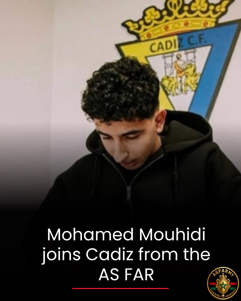 ASFARMY's tweet photo. 🚨18-year-old Mohamed Mouhidi has joined Cádiz CF from the AS FAR Academy, taking the next step in his career as the promising Moroccan talent moves to Spain. https://t.co/o9V8uoHM4s