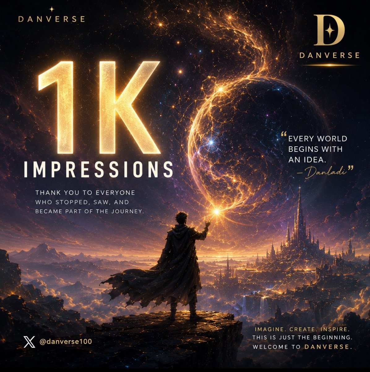 danverse100's tweet photo. Two days ago, this world didn’t exist. No map. No name. Just an idea, restless enough to become something. Today, 1,000 eyes have passed through it. I don’t take that lightly. Every world begins with an idea but it takes people willing to look for it to become real. Thank you 😊 https://t.co/oOpOD4F1No