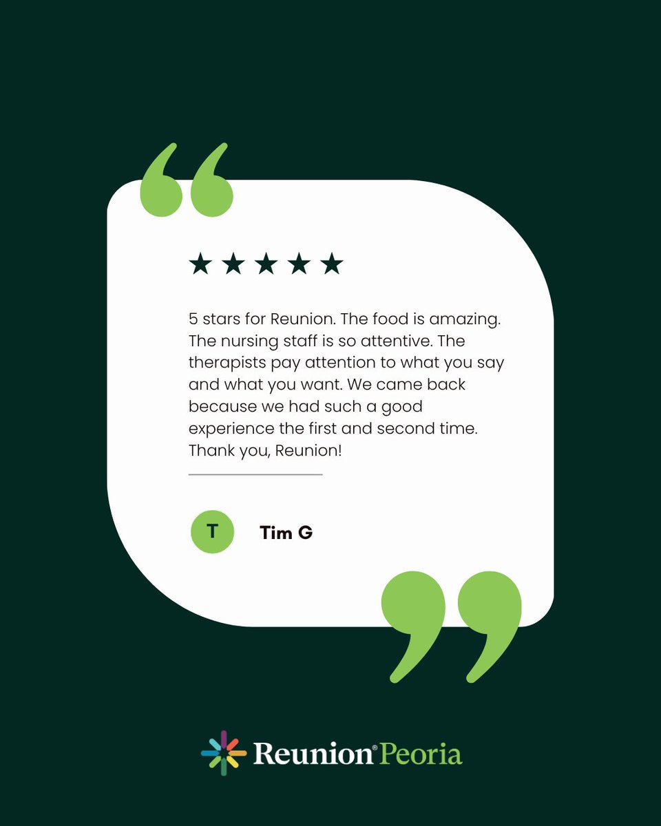 ReunionRehab's tweet photo. Recovery stories remind us why we do what we do. Thank you to the patients and families who trusted Reunion Rehabilitation Hospital and shared their experiences with our teams.

Read testimonials from across our locations. https://t.co/fUEnumK6J6