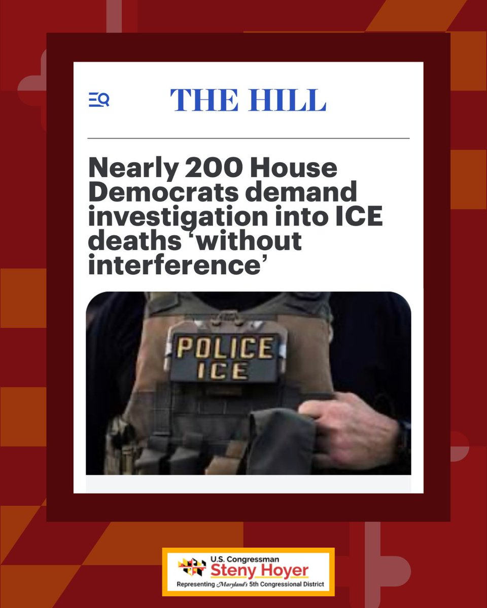 RepStenyHoyer's tweet photo. DHS’s criminal & unconstitutional conduct has caused enormous fear, outrage, and fatal tragedies in communities across the country.

House Democrats demand independent investigations into the deaths of Lorenzo Salgado Araujo and Johan Sebastian Guerrero, and immediate accountability and action to ensure this violence does not continue.