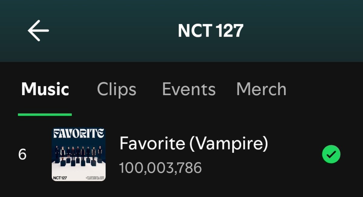 127streams's tweet photo. #NCT127's Favorite (Vampire) surpassed 100M streams on Spotify!

@NCTsmtown_127 https://t.co/hpAnm96xpl
