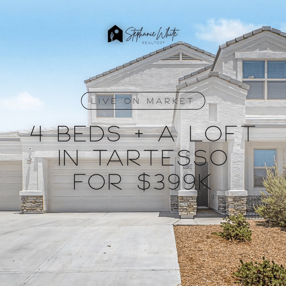 stephwhiteaz's tweet photo. Just listed in Tartesso (Buckeye, AZ): 2,550 sqft, 4 beds + a loft, 3-car garage with an EV charger, $399K. Built 2020, primary suite downstairs. Full tour on the blog: | Stephanie White, Howe Realty #BuckeyeAZ #JustListed https://t.co/dnImgnCs9Z