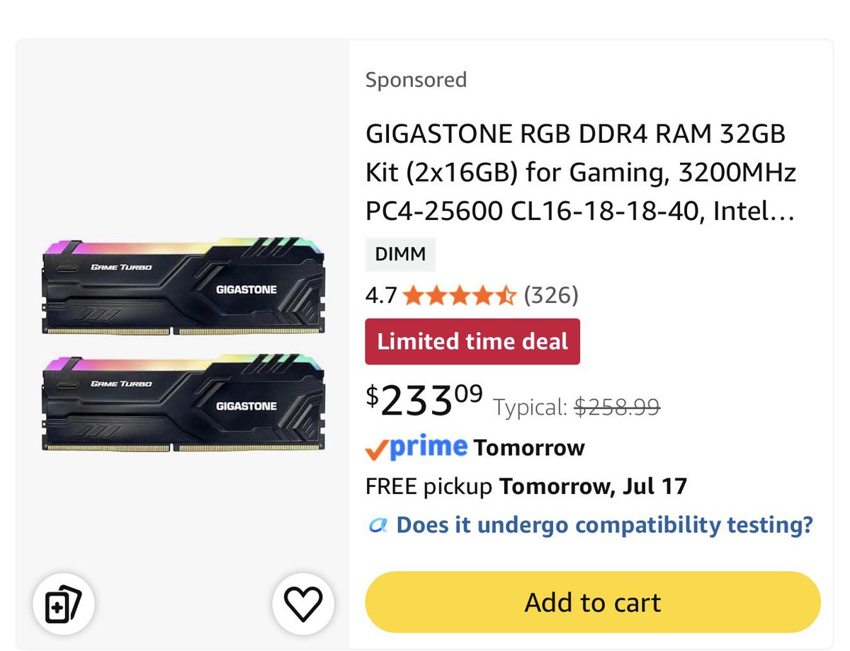 Raven_Multimuse's tweet photo. I know that this is very different from what I normally do. But I’ve got good news for pc users and pc gamers.

Ram prices on Amazon have gone down drastically, going from 700$ or more, down to 400 or less.

It’s a decent improvement but still a bit aways to go before normal. https://t.co/Ccj8qDH8S9