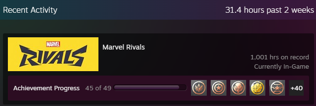 itsAmyrina's tweet photo. 1,000 hours in Marvel Rivals 🥲 https://t.co/g9eibCZirY