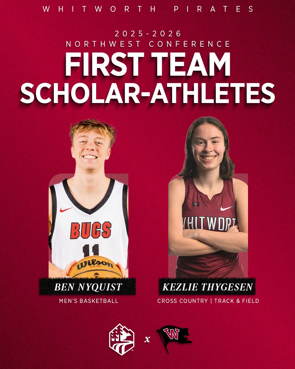 gobucs's tweet photo. Congrats to the 292 Bucs that were named 2025-26 NWC Scholar-Athletes! 📚🏴‍☠️

Ben Nyquist and Kezlie Thygesen represented Whitworth with first team scholar-athlete honors! 

#scobucs https://t.co/Aw17tNBXFP