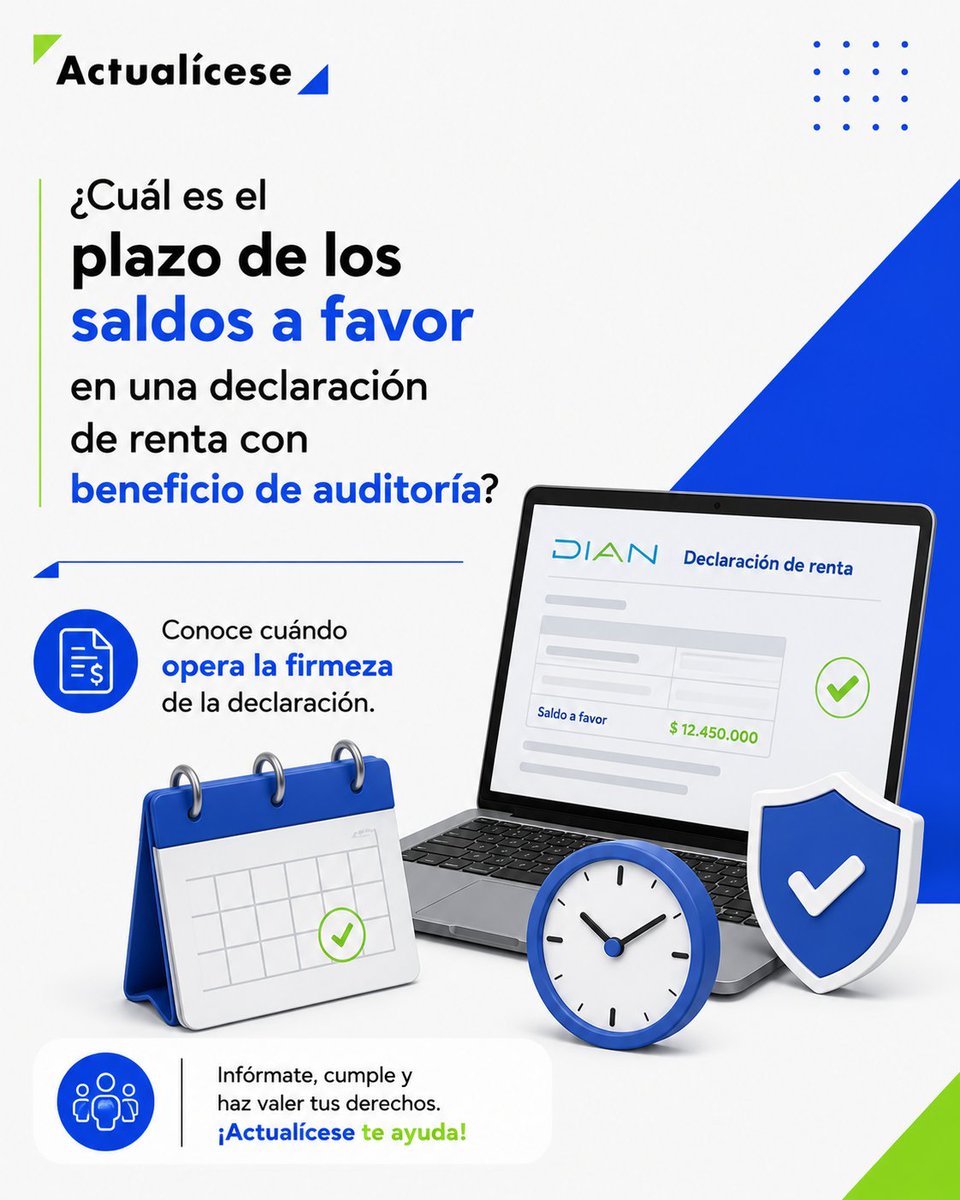 actualicese's tweet photo. #LaPregunta |🚨 Contribuyentes que liquiden saldos a favor en declaración de renta con beneficio de auditoría deben atender el plazo para solicitar su devolución o compensación, pues la firmeza anticipada reduce el tiempo del trámite ✅
💻 Ingresa aquí 👉 https://t.co/aWTGihA1z6 https://t.co/gF57L3nkru