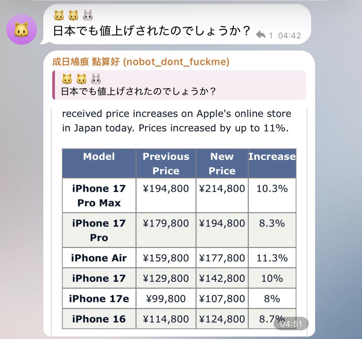 MayChang6058's tweet photo. あら？！起きたらついに日本版iPhone値上げ？
これはアメリカ版除くと、為替次第では香港版やカナダ版の割安感が一気に強まりそう。 https://t.co/om4Igz6HHg