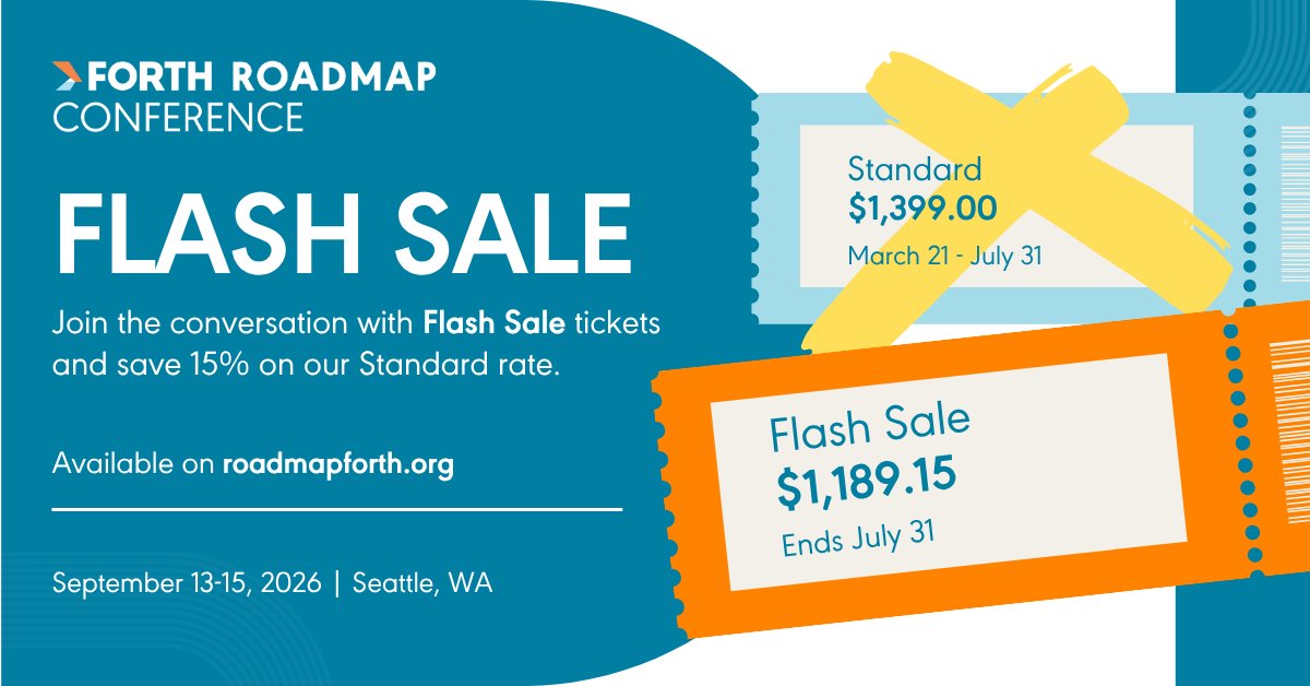 Cal_ETC's tweet photo. Planning to join us at #RoadmapForth September 13–15 in Seattle?

Register by July 31 and save 15% on standard registration before rates increase Aug. 1.

Use code FLASH15 or register here:
 https://t.co/sRV3TcCACm

@ForthMobility https://t.co/guFHRKnZG5