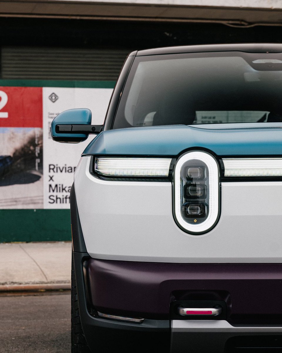 Rivian's tweet photo. Spotted in the streets of NYC  👀  

Come see @mikaelashiffrin’s custom-wrapped R2 for yourself, now through Sunday at our Rivian Performance House at 461 W 14th Street. https://t.co/UzRw5rTko4