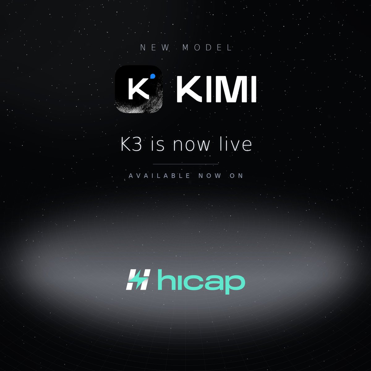 hicap_ai's tweet photo. Kimi K3 is live on Hicap

2.8T MoE • 1M context • Native vision  
Already competing at the very top.

Available with 0 markup through our Unified API.

Open weights July 27.

Moonshot didn’t come to play. 🚀

#KimiK3 https://t.co/Stp4EvFaDp