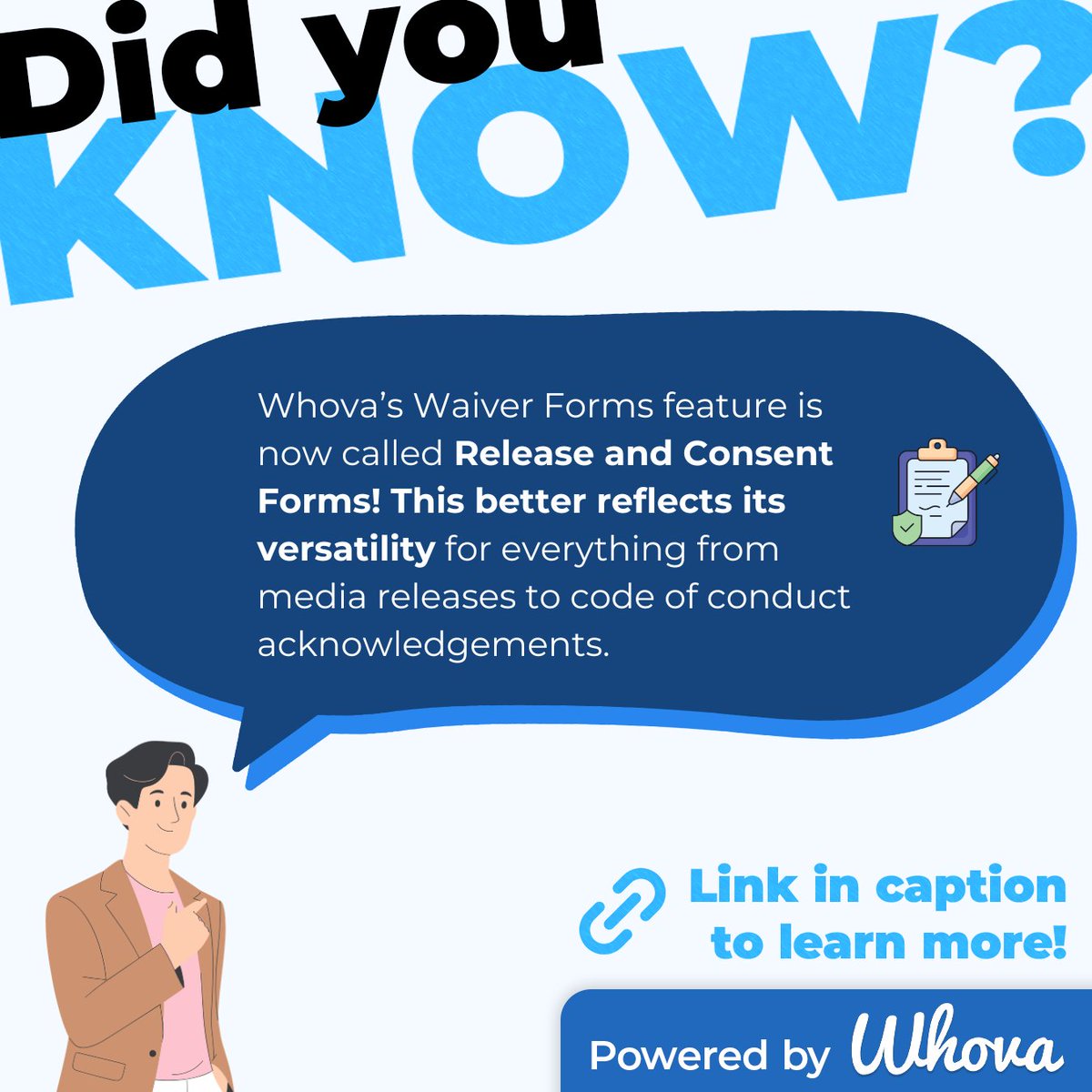WhovaSupport's tweet photo. Did you know our Waiver Forms feature is now called Release and Consent Forms? 💡

We updated the name to better reflect its versatility for everything from media releases to code of conduct acknowledgements!

Learn more here: https://t.co/pF72fOSQ6H https://t.co/rF7CFAMWmb