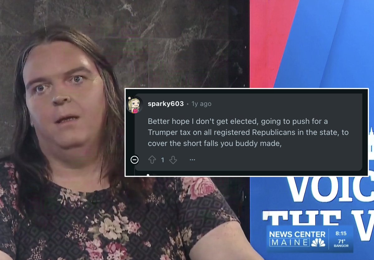 SwipeWright's tweet photo. Maine Senate candidate Ashley Webb posted on Reddit a year ago that if he gets elected he will "push for a Trumper tax on all registered Republicans in the state." https://t.co/DSqxJbz64y