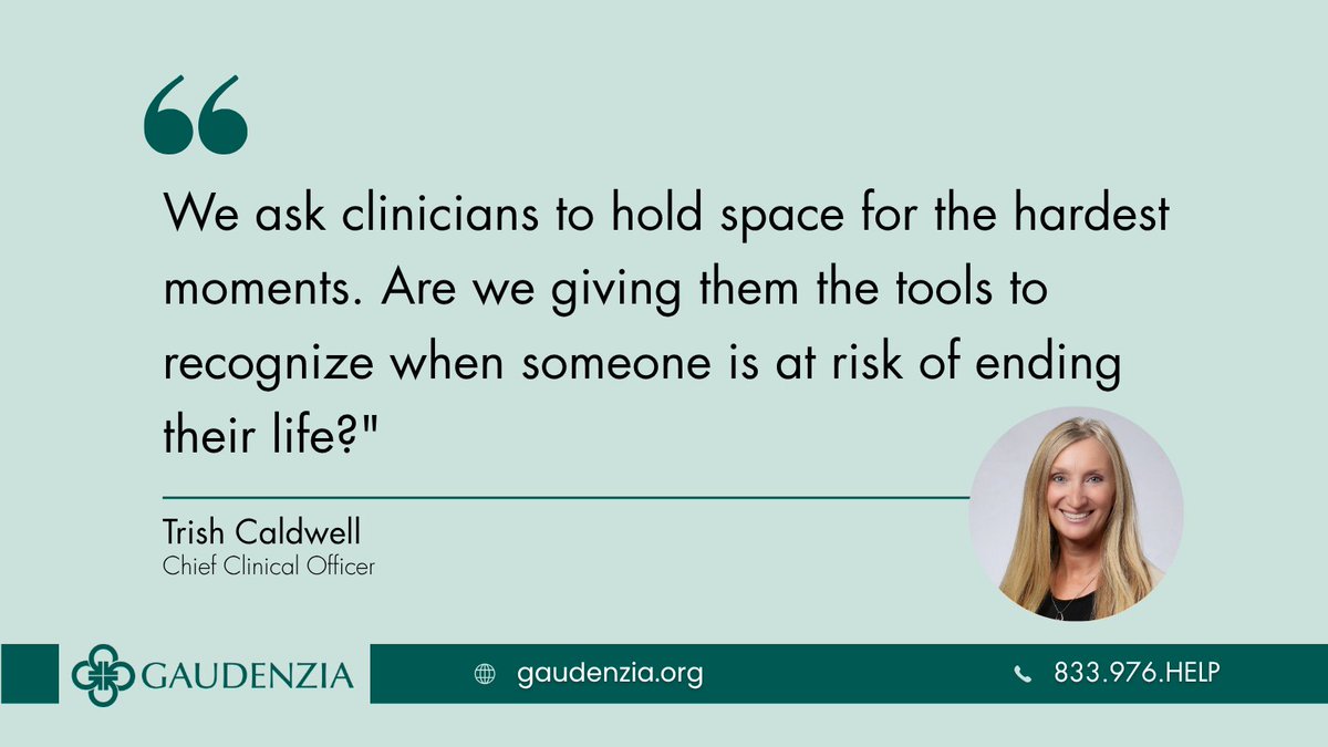 Gaudenzia's tweet photo. "We ask clinicians to hold space for the hardest moments. Are we giving them the tools to recognize when
someone is at risk of ending their life?" — #TrishCaldwell at #CapeCodSymposium in 3 weeks
#CCS2026 #SuicidePrevention https://t.co/hp486cErP1