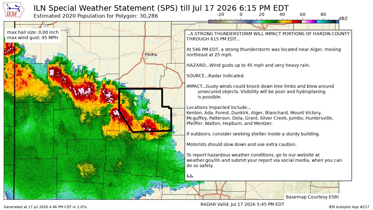 ds_wx03's tweet photo. A STRONG THUNDERSTORM WILL IMPACT PORTIONS OF HARDIN COUNTY THROUGH 615 PM EDT [wind: 45 MPH, hail: 0.00 IN] https://t.co/ZDqXCG8ses https://t.co/lfg82qeU6r