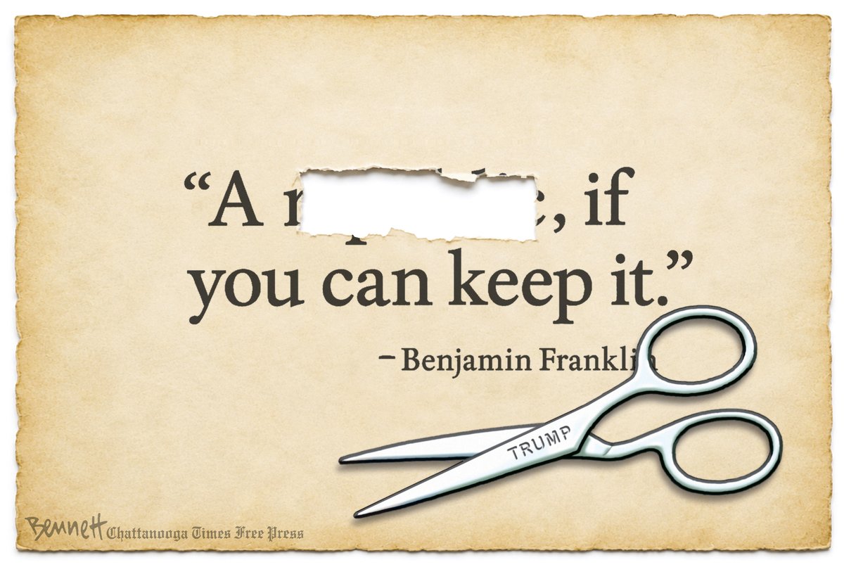 BennettCartoons's tweet photo. 7/18/2026- A Republic #Trump #SaveAmericaAct #VoterSuppression #Antidemocratic #BenjaminFranklin #ARepublicIfYouCanKeepIt https://t.co/Dk0tw574R5 https://t.co/qUHFouXk7y