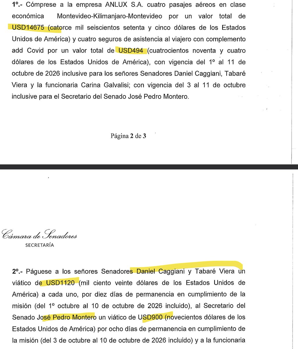 MartinFitz23506's tweet photo. ✈️🇹🇿TANZANIA SENADORES🇹🇿✈️

Los uruguayos pagamos 19.249 USD por VIAJE de 

Daniel Caggiani @DCaggiani 
Tabaré Viera @Tabareviera
Carina Galvalisi
José Pedro Montero

🎯PASAJES 14.675 USD
🎯VIÁTICOS 4.080 USD
🎯TOTAL 19.249 USD https://t.co/ahyFozEwGT