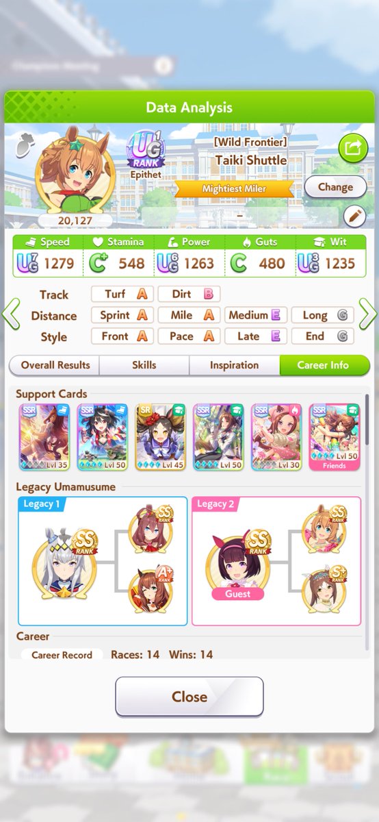 gridwalker_621's tweet photo. @CrimsonJisakuVT @vodkalover52 There are a few important skills for the cm it’s missing. This is my taiki, as an example. She’s missing turf s but still doing pretty good https://t.co/HAXyENIpOj