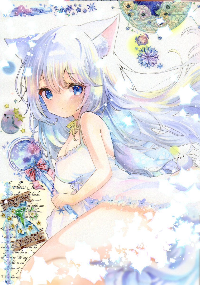 し*こ様 【一点物】オリジナル手描きイラスト　アナログイラスト　トワイライト猫耳 オリジナルイラスト #猫耳的白魔法少女A_Z 猫耳的白魔法少女 【T