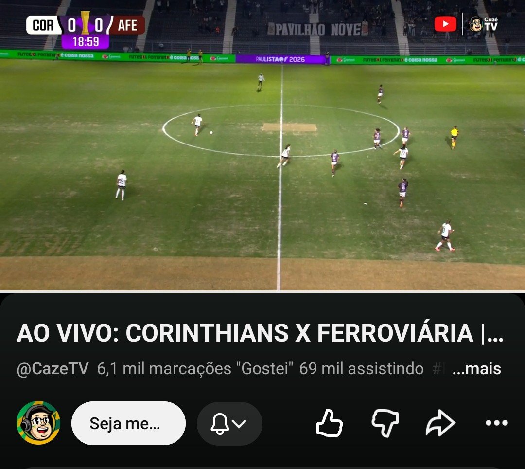 elyelsccp's tweet photo. A cazetv está transmitindo o jogo das brabas do Corinthians no YouTube.

Bora assistir e apoiar o futebol feminino do Corinthians. https://t.co/9Nj4WsUFDe