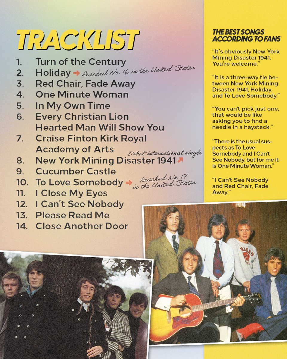 BeeGees's tweet photo. Take five and let the harmonies do the talking. 🎧 Which Bee Gees track is stuck in your head today?

Fun fact: July 14, 1967 the band released their album ‘Bee Gees’ 1st.’ Despite the title, this was their third album but their first to be released internationally! https://t.co/hjq4RsKU3x