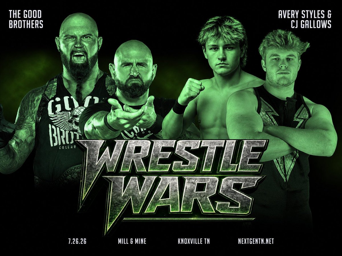 Fightful's tweet photo. The Good Brothers will face CJ Gallows and Avery Styles at Wrestle Wars on July 26! https://t.co/wVz8CjKuZW