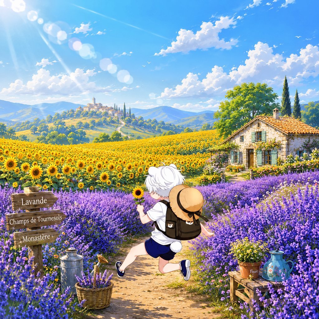 mimi333kun's tweet photo. おはよ〜！
今の時期は南仏プロヴァンスではラベンダーとひまわりが同時開花
紫と黄色のコントラストは初夏にしか見れない光景だね♪
（お土産コーナーは勝手に妄想） https://t.co/mTaif0SK57