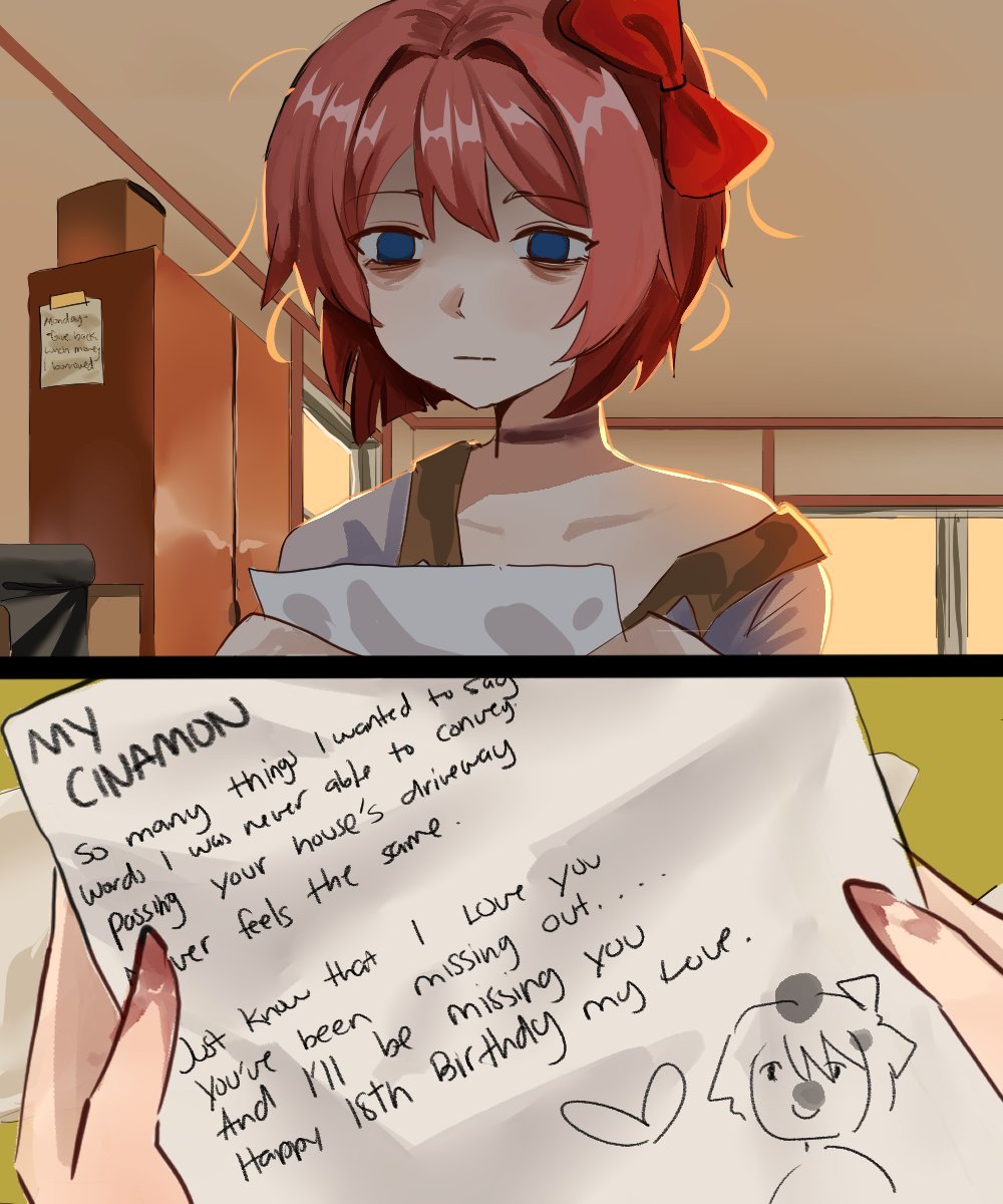 robotsektor's tweet photo. Made a poem for Sayori for her birthday, she's still recovering, but I hope she likes it https://t.co/KXtzOwYZBB