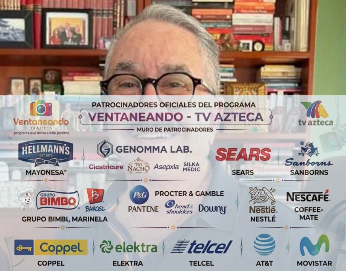 PepeElSarnozo's tweet photo. @catrina_nortena Aún hay empresas que se siguen patrocinando en @VentaneandoUno y en @Azteca
Seguimos con el BOICOT a todas las marcas que apoyan a los mata-perros!
Hasta que #LaPerritaDeTrump vea que sus actos no quedarán impunes!
RT RT RT para que sepan todos que #NoVeasTvAzteca #ApagaTvAzteca https://t.co/OEXI7CCLXL