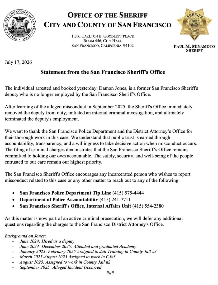 SF Sheriff's Office tweet media