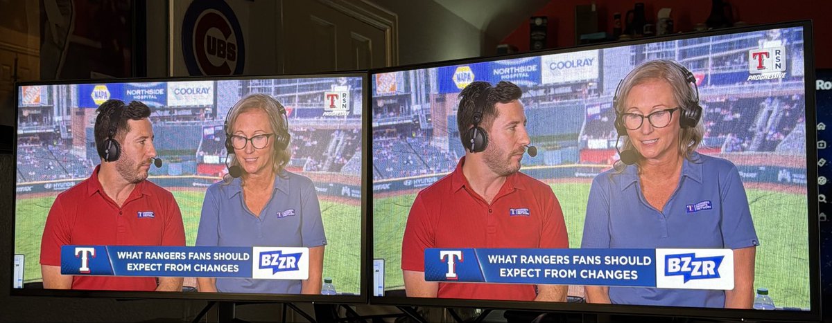 Chip_May's tweet photo. BZZR will not allow me to send the Texas Rangers game signal to my TV until there is a Roku app. I went to the web page on my laptop and put it on my computer monitors. At least something works. https://t.co/dr2mh3to1Y