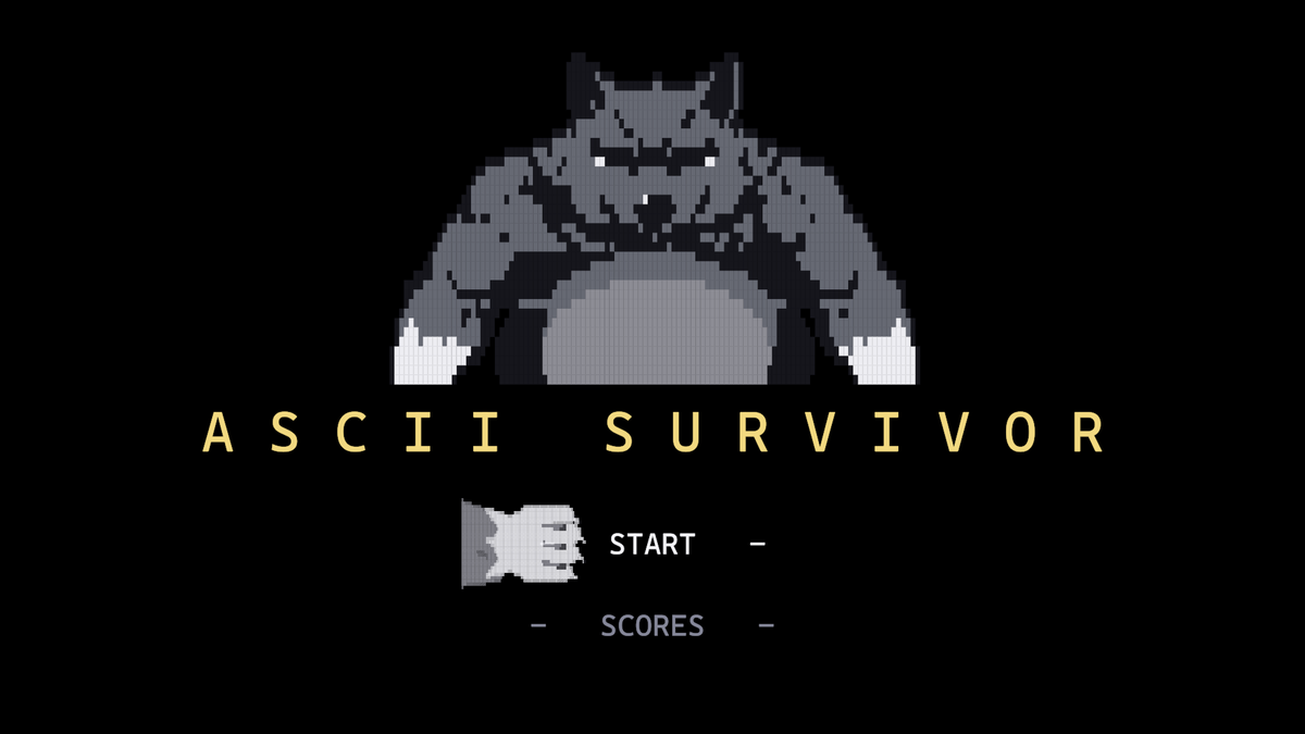 heulendenmondan's tweet photo. 自作サバイバー系ゲーム『ASCII SURVIVOR』公開！

はち切れそうなくらいパンパンなお腹、
太くて立派な手足。🐾

そんなデブ狼が主人公のサバイバー系ゲームです🐺
（※リンクはリプ欄） https://t.co/KouH6p9por